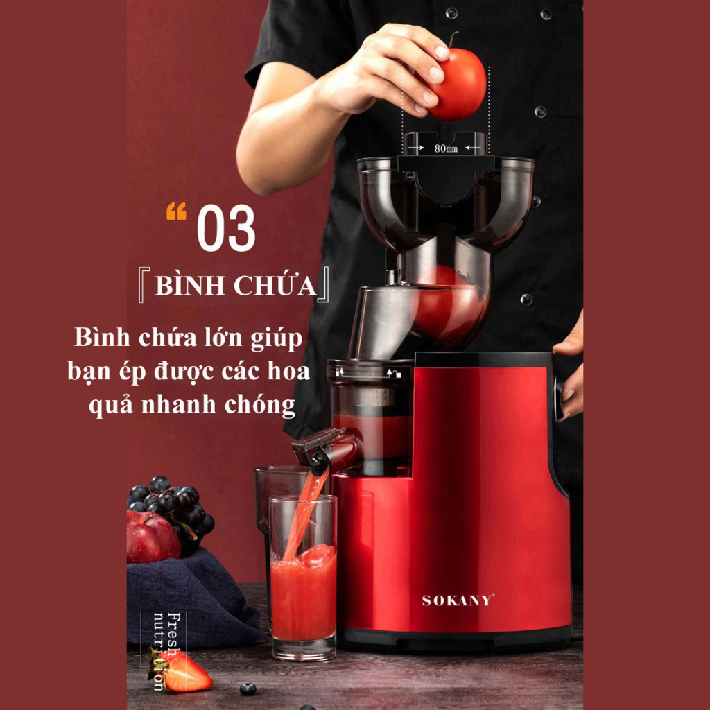 Máy ép chậm trái cây hoa quả ép kiệt nước SOKANY JE-25 hàng cao cấp chính hãng [BẢO HÀNH 12 THÁNG - 1 ĐỔI 1 7 NGÀY ĐẦU]