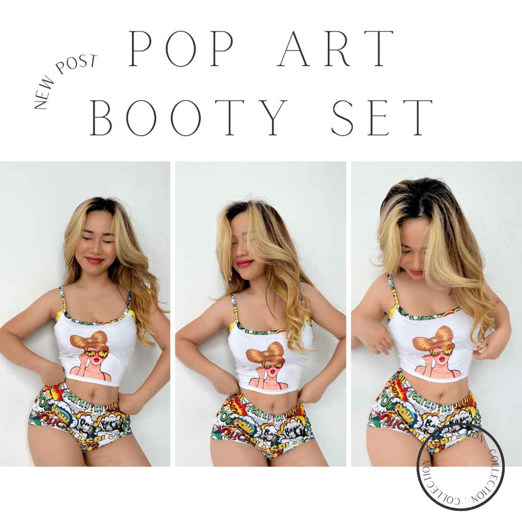 Set áo hai dây croptop và quần đùi ngắn ôm body họa tiết Popart Lovekiutee