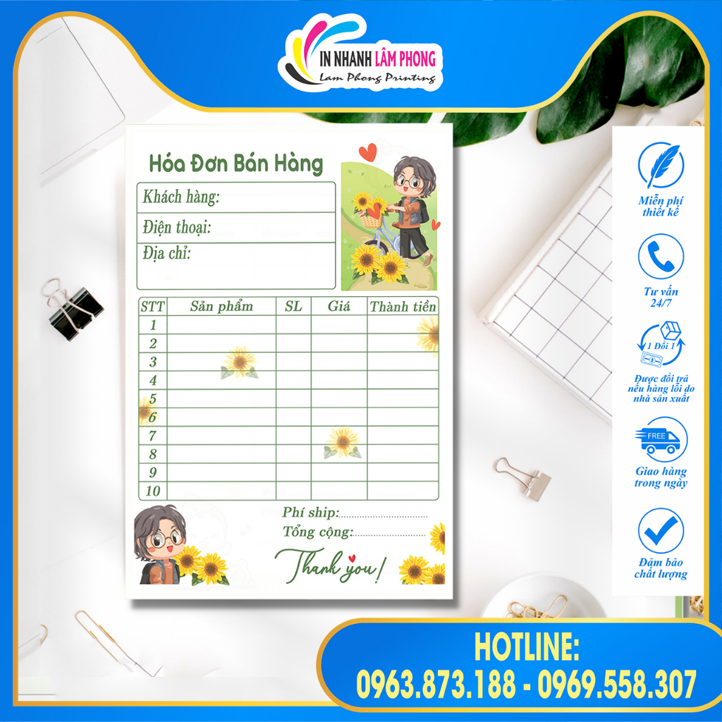 SET 50 TỜ hóa đơn bán hàng nhiều màu sắc siêu
