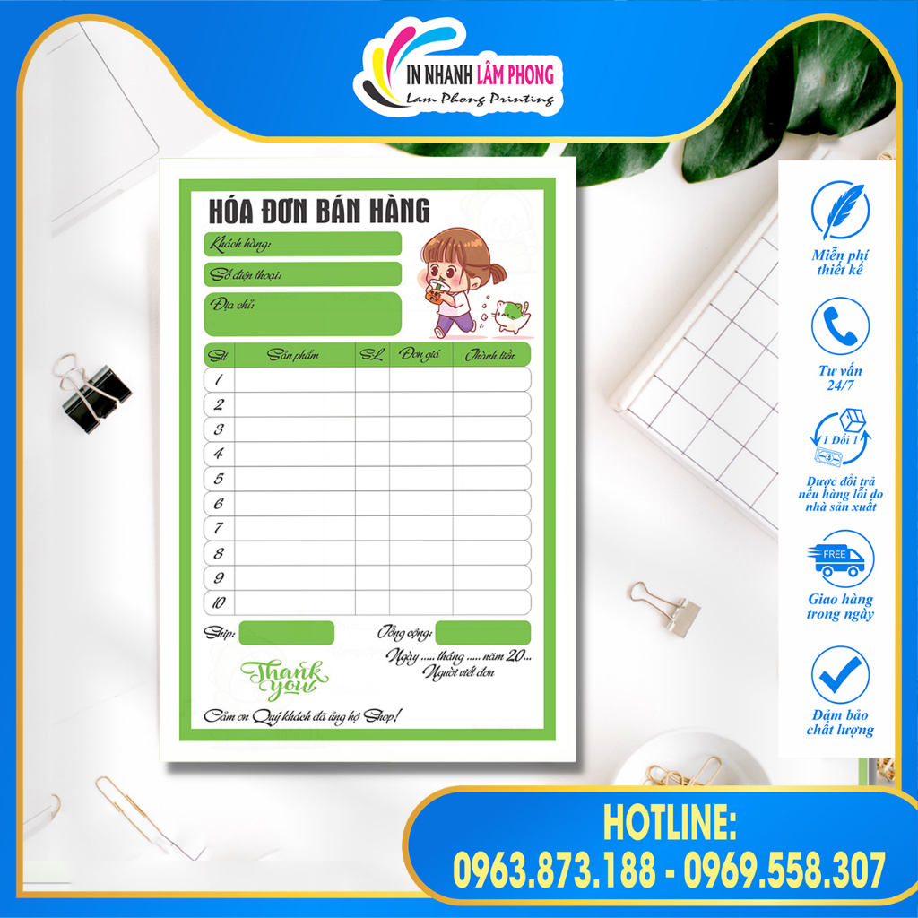SET 50 TỜ hóa đơn bán hàng nhiều màu sắc siêu xinh