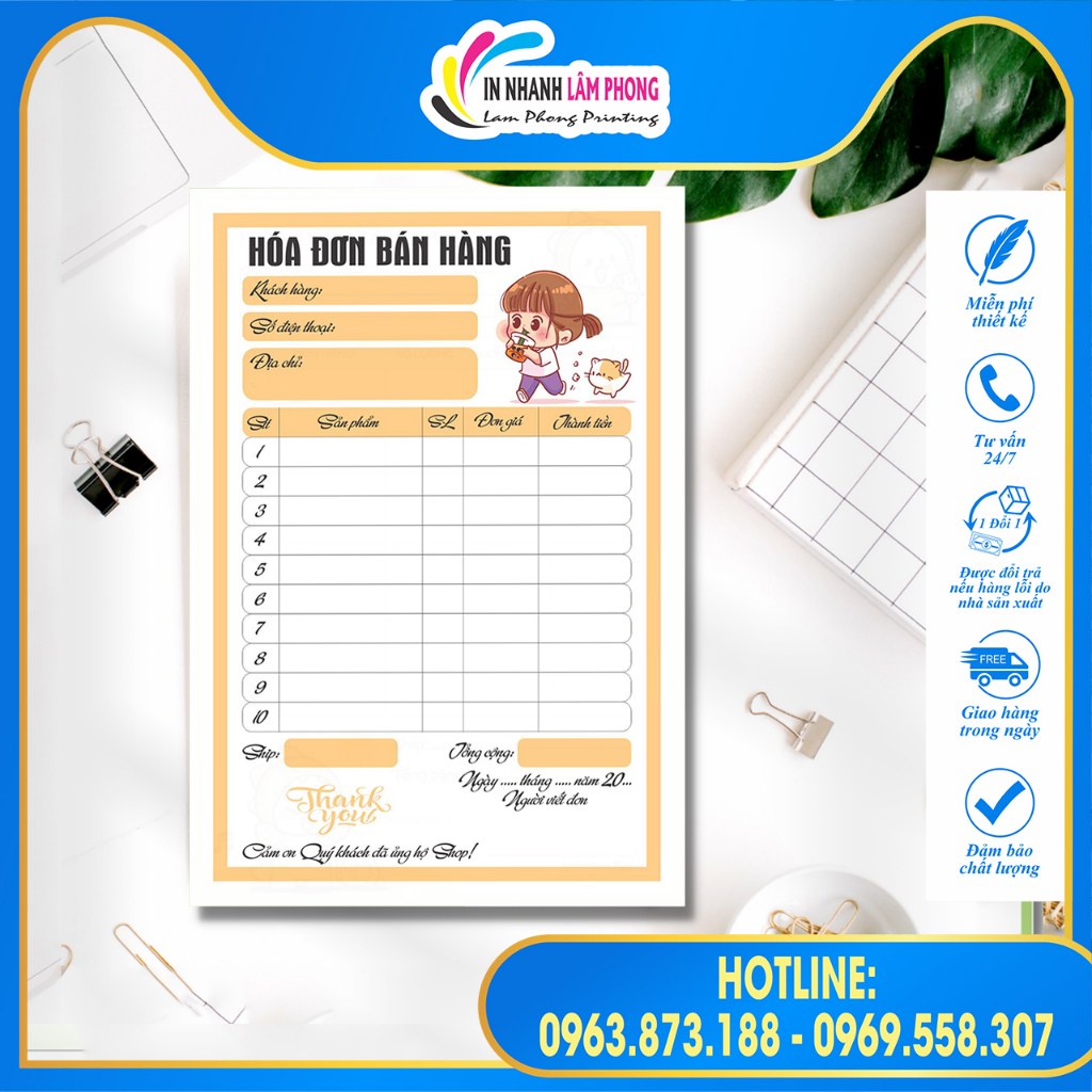 SET 50 TỜ hóa đơn bán hàng nhiều màu sắc siêu xinh