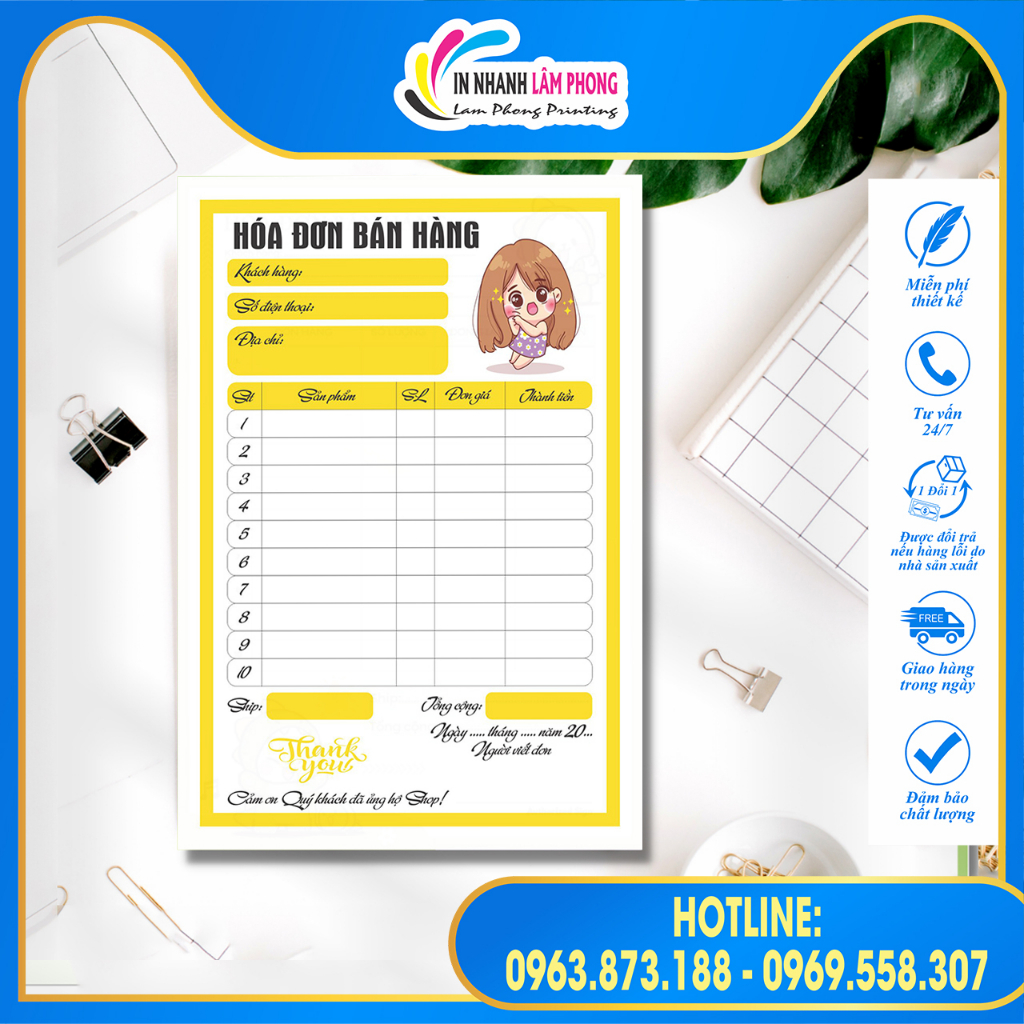 SET 50 TỜ hóa đơn bán hàng nhiều màu sắc siêu xinh