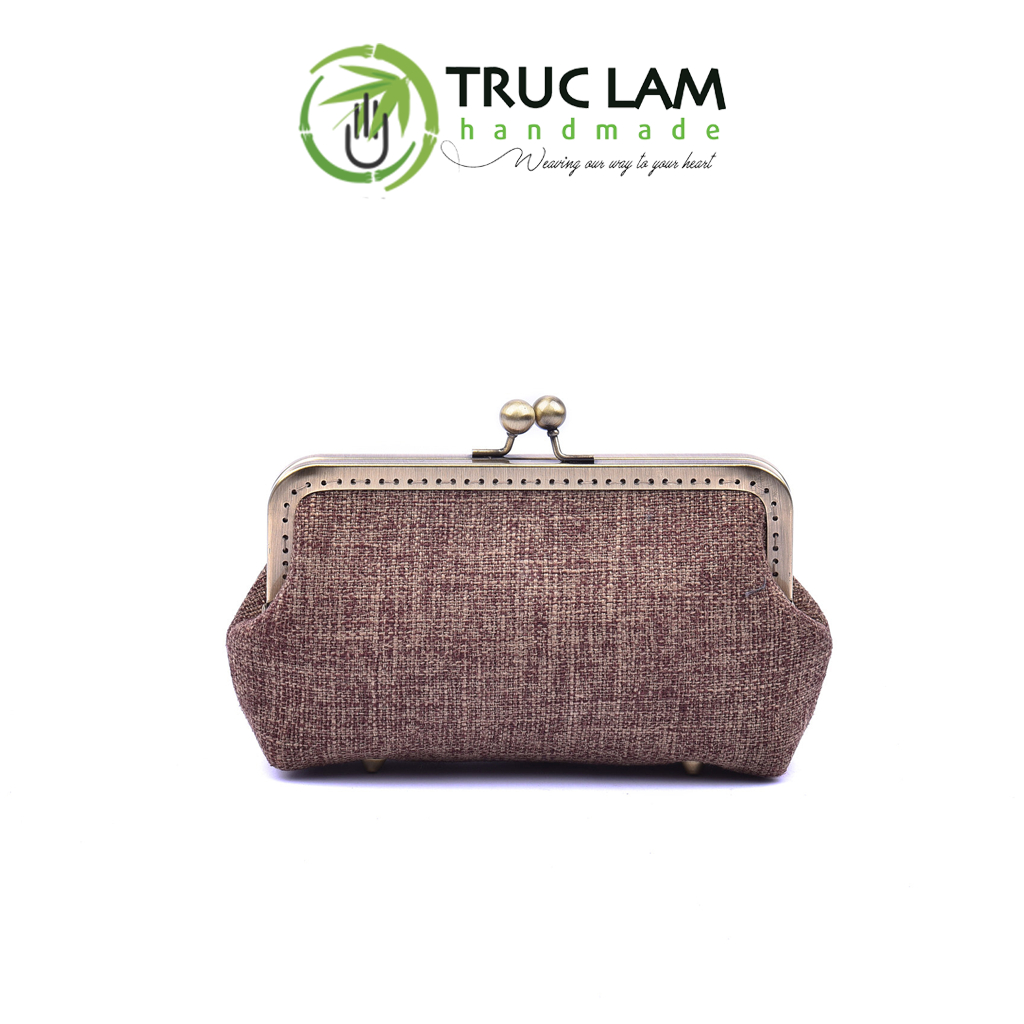 Ví Cầm Tay Nữ Clutch Vải Gai Khóa Nẹp Đồng Thêu Tay Họa Tiết Hoa Cỏ THEUNĐ58 Trúc Lâm Handmade