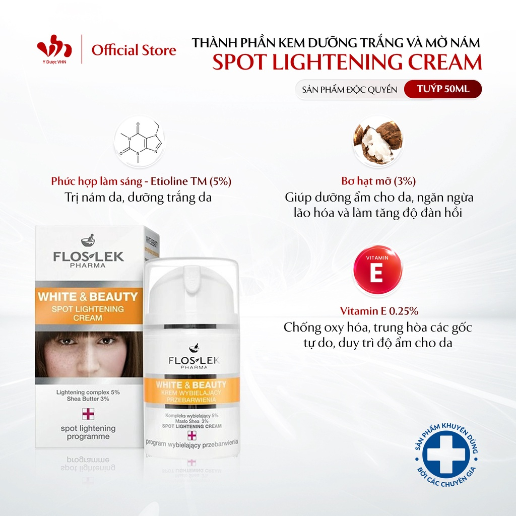 Kem dưỡng trắng và mờ nám Ban ngày Floslek Spot Lightening Cream giúp cải thiện độ ẩm, phục hồi da 50ml/tuýp