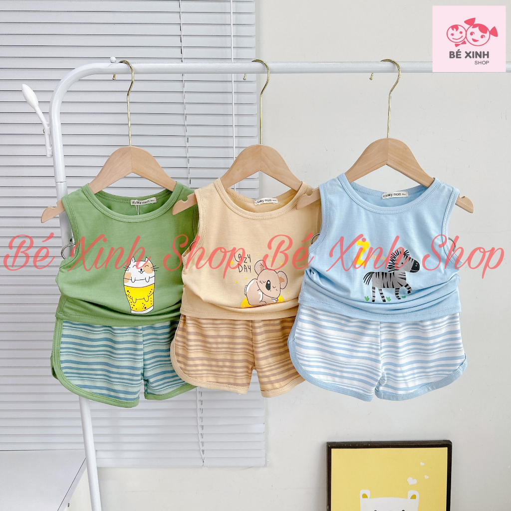 Bộ Đồ 3 Lỗ  Mùa Hè Cho Bé Trai Bé Gái Minky Mom  Bộ Quần Áo Ba Lỗ Sát Nách Cho Bé Trai Gái 3 LỖ PHỐI SỌC