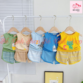 Bộ Đồ 3 Lỗ  Mùa Hè Cho Bé Trai Bé Gái Minky Mom  Bộ Quần Áo Ba Lỗ Sát Nách Cho Bé Trai Gái 3 LỖ PHỐI SỌC