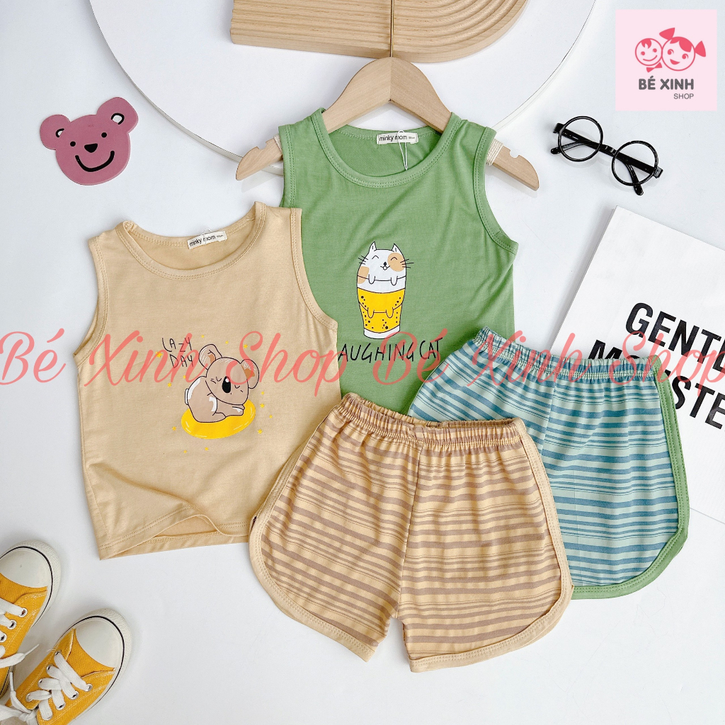Bộ Đồ 3 Lỗ  Mùa Hè Cho Bé Trai Bé Gái Minky Mom  Bộ Quần Áo Ba Lỗ Sát Nách Cho Bé Trai Gái 3 LỖ PHỐI SỌC