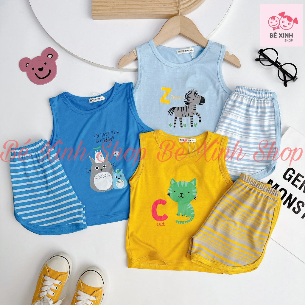 Bộ Đồ 3 Lỗ  Mùa Hè Cho Bé Trai Bé Gái Minky Mom  Bộ Quần Áo Ba Lỗ Sát Nách Cho Bé Trai Gái 3 LỖ PHỐI SỌC