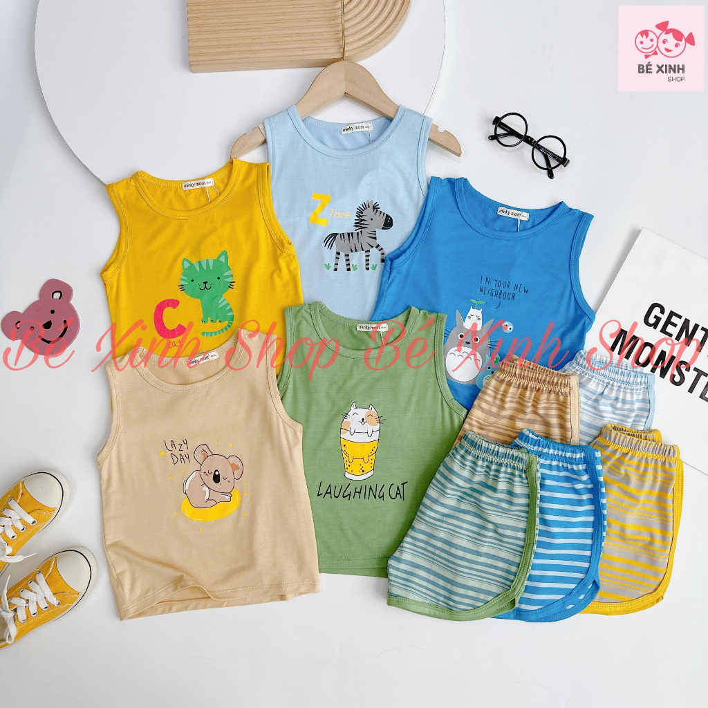 Bộ Đồ 3 Lỗ  Mùa Hè Cho Bé Trai Bé Gái Minky Mom  Bộ Quần Áo Ba Lỗ Sát Nách Cho Bé Trai Gái 3 LỖ PHỐI SỌC