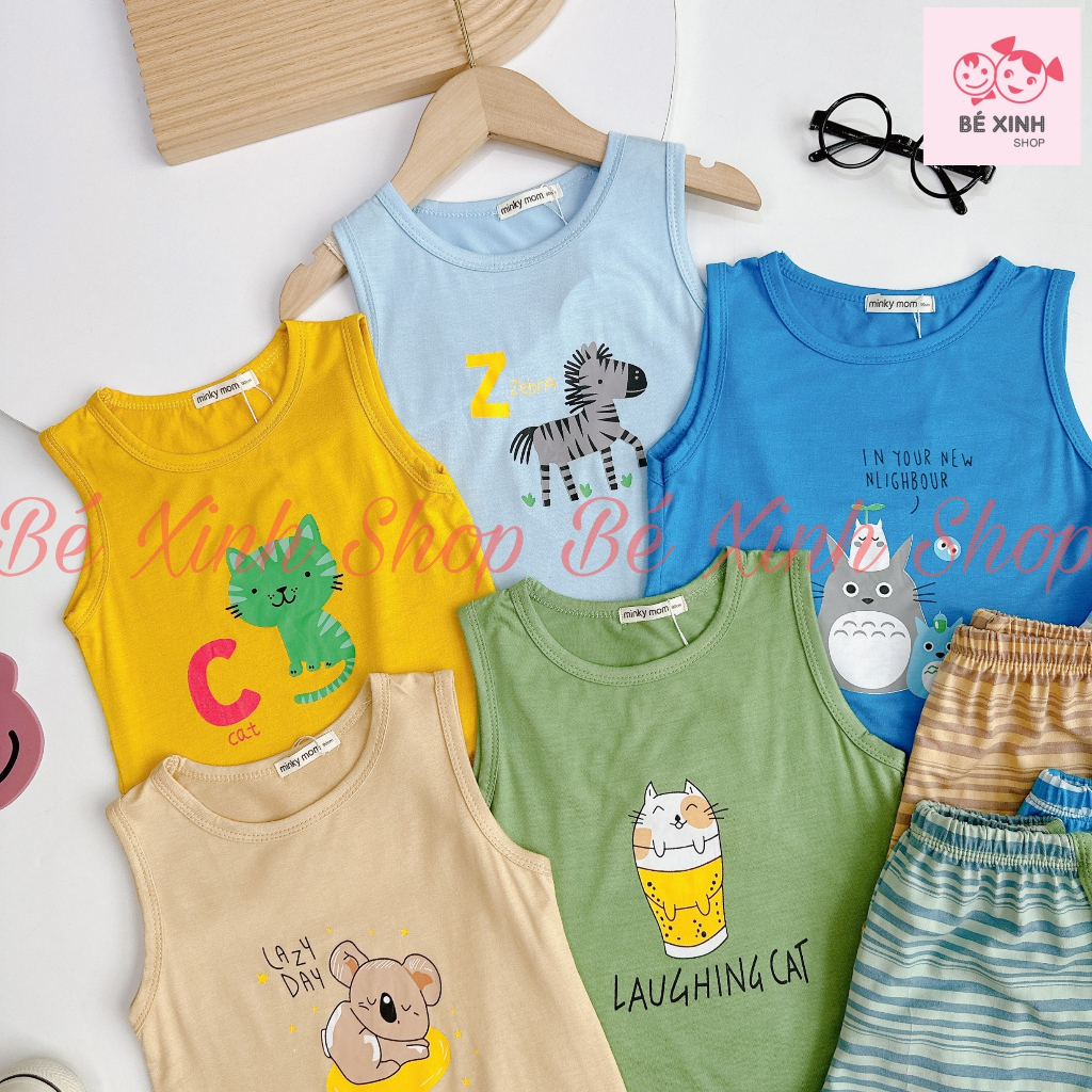 Bộ Đồ 3 Lỗ  Mùa Hè Cho Bé Trai Bé Gái Minky Mom  Bộ Quần Áo Ba Lỗ Sát Nách Cho Bé Trai Gái 3 LỖ PHỐI SỌC