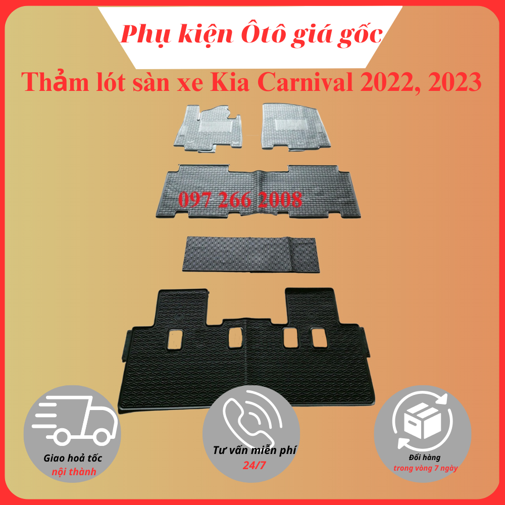 Thảm lót sàn xe Kia Carnival 2022, 2023, thảm sàn bằng cao su đúc không mùi, cao cấp - 3 hàng ghế cao cấp