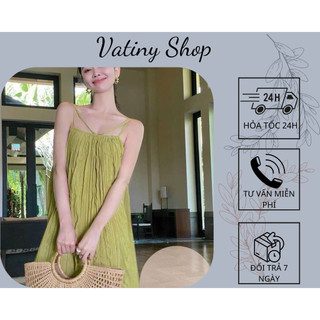 Maxi đi biển, váy công chúa dập ly có sẵn 3 màu quyến rũ, váy nữ thời trang (s2)  VatinyShop