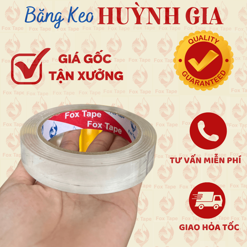 BĂNG KEO 2 MẶT TRONG SUỐT SIÊU DÍNH 1CM