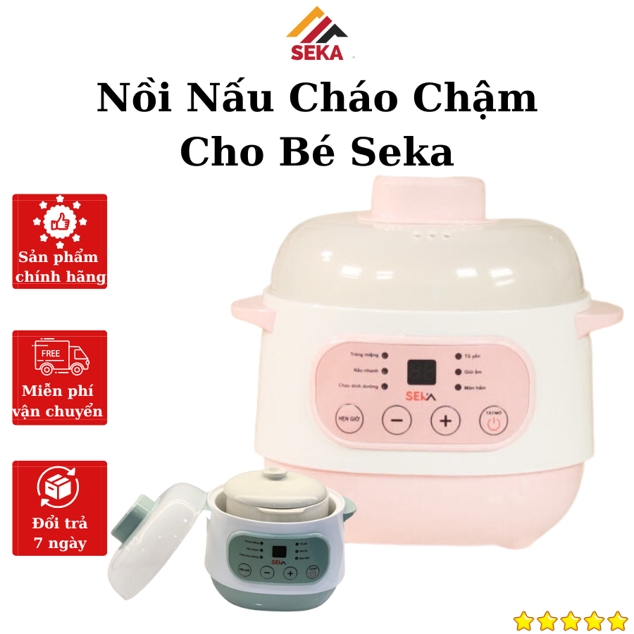 Nồi nấu cháo chậm SEKA 2 lít cho bé ăn dặm, bảo hành 12 tháng