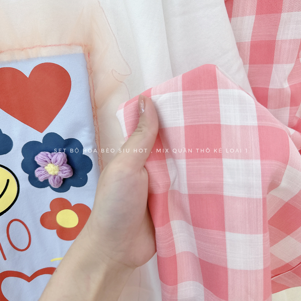 Set bộ hoa bèo mix quần kẻ xuông HN71
