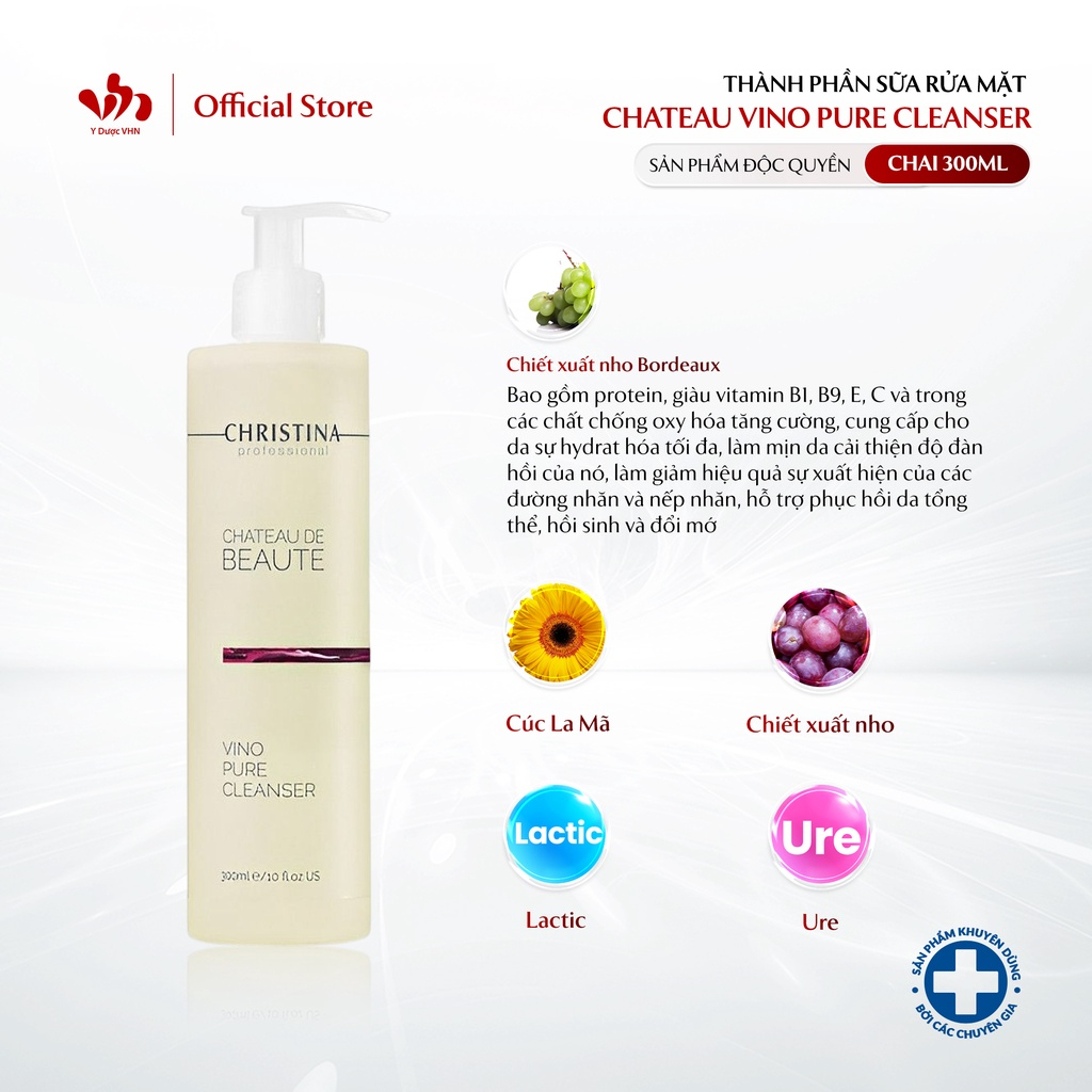 Sữa rửa mặt Chateau Vino Pure Cleanser CHRISTINA giúp làm sạch và cân bằng độ ẩm cho da 300ml - Chính hãng