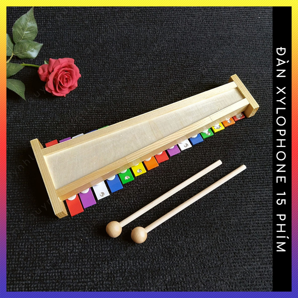 Đàn xylophone 15 thanh hộp kim nhôm nhiều màu có lỗ tiện dụng QUYNHLEMO, Nhạc cụ gõ đồ chơi cho bé rèn kĩ năng âm nhạc