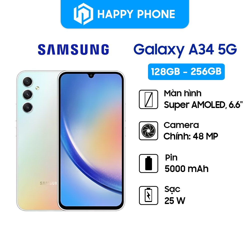 Điện thoại Samsung Galaxy A34 5G - Hàng chính hãng, Mới 100%, Bảo hành 12 tháng