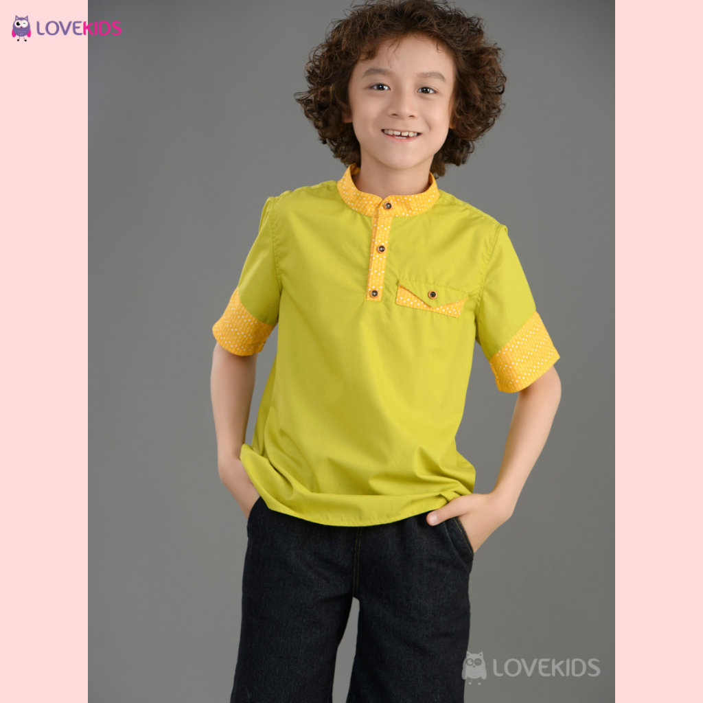 Áo thun bé trai Lovekids, áo cộc tay phối hoạ tiết, size từ 4 đến 10 tuổi