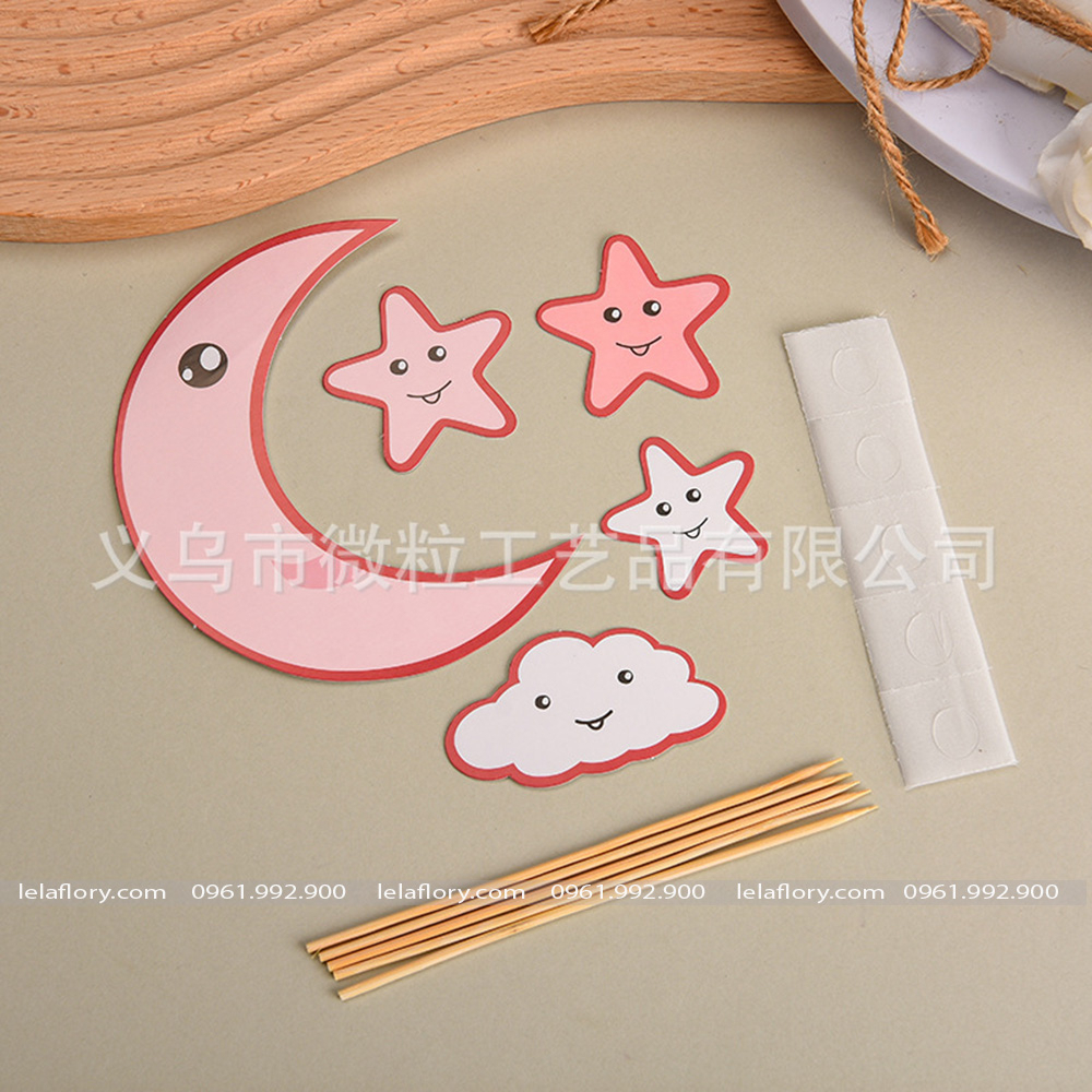 Set 5 que cắm trang trí bánh sinh nhật hình mặt trăng, topper trang trí bánh sinh nhật hiện đại - QCB0042