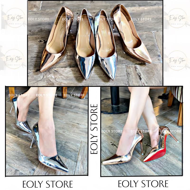 Giày Cao Gót 9cm Bít Mũi - Chất Liệu Si Bóng - 2 Màu Hot Trend Dễ Phối Đồ (Eoly Store)