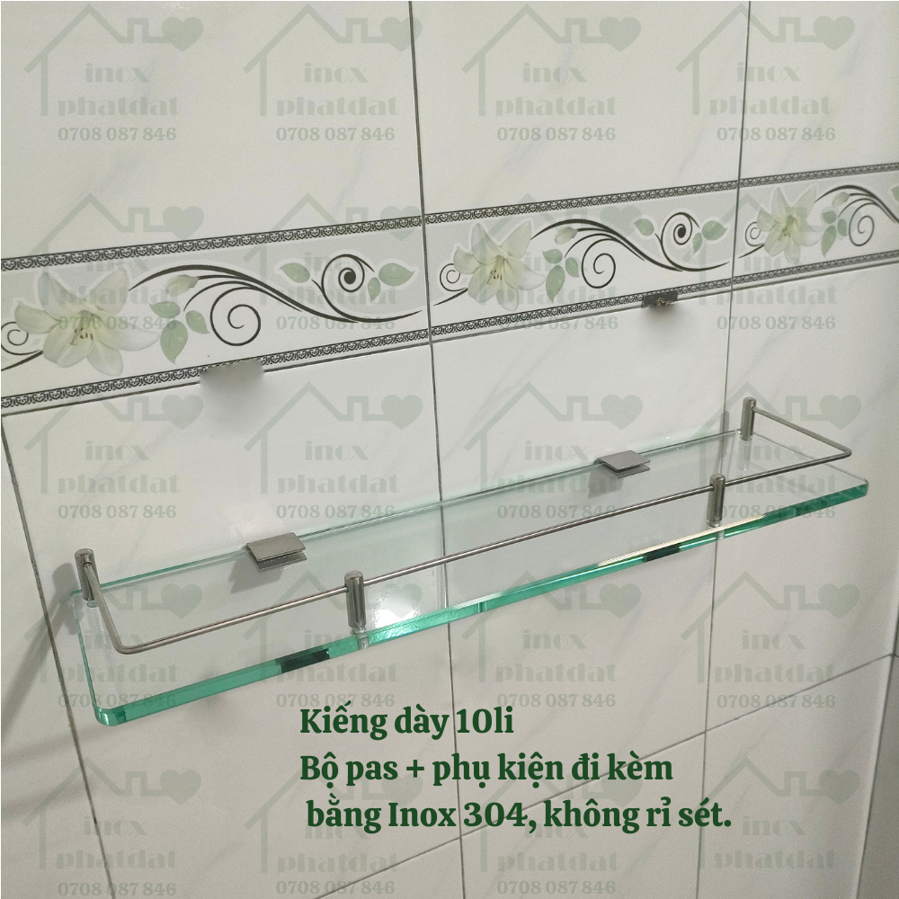 Kệ gắn dưới gương PHÁT ĐẠT để xà bông, kệ kiếng kính nhà tắm phòng tắm tặng kèm bộ pas ốc vít