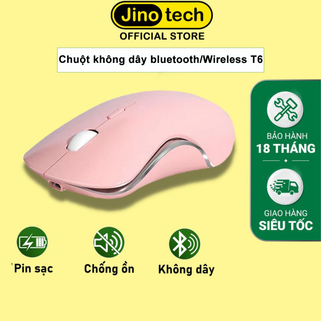 Chuột ko dây Bluetooth tự sạc pin JINOTECH T6 ko tiếng click sạc 1 lần dùng 8 tuần cho laptop MCBook PC Tablet PAD