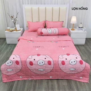 Bộ 5 món chăn ga gối lợn hồng lớn chất liệu cotton poly
