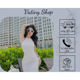 Đầm dài hở lưng, đầm thun cổ yếm xẻ tà thời trang VatinyShop