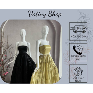 Đầm Maxi, váy tiệc 2 dây voan cúp ngực xòe 4 tầng dáng dài, váy Maxi 2 dây đi biển VatinyShop