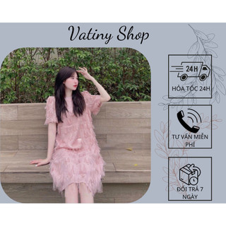 Đầm tiểu thư, đầm lông vũ dáng suông sang chảnh, váy thiết kế dự tiệc, event (D23)  VatinyShop