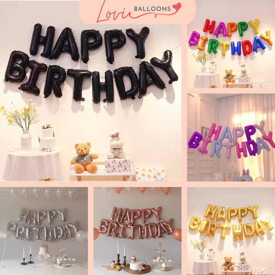 Bóng chữ Happy Birthday trang trí sinh nhật, Bộ bóng bay sinh nhật đủ mẫu màu sắc