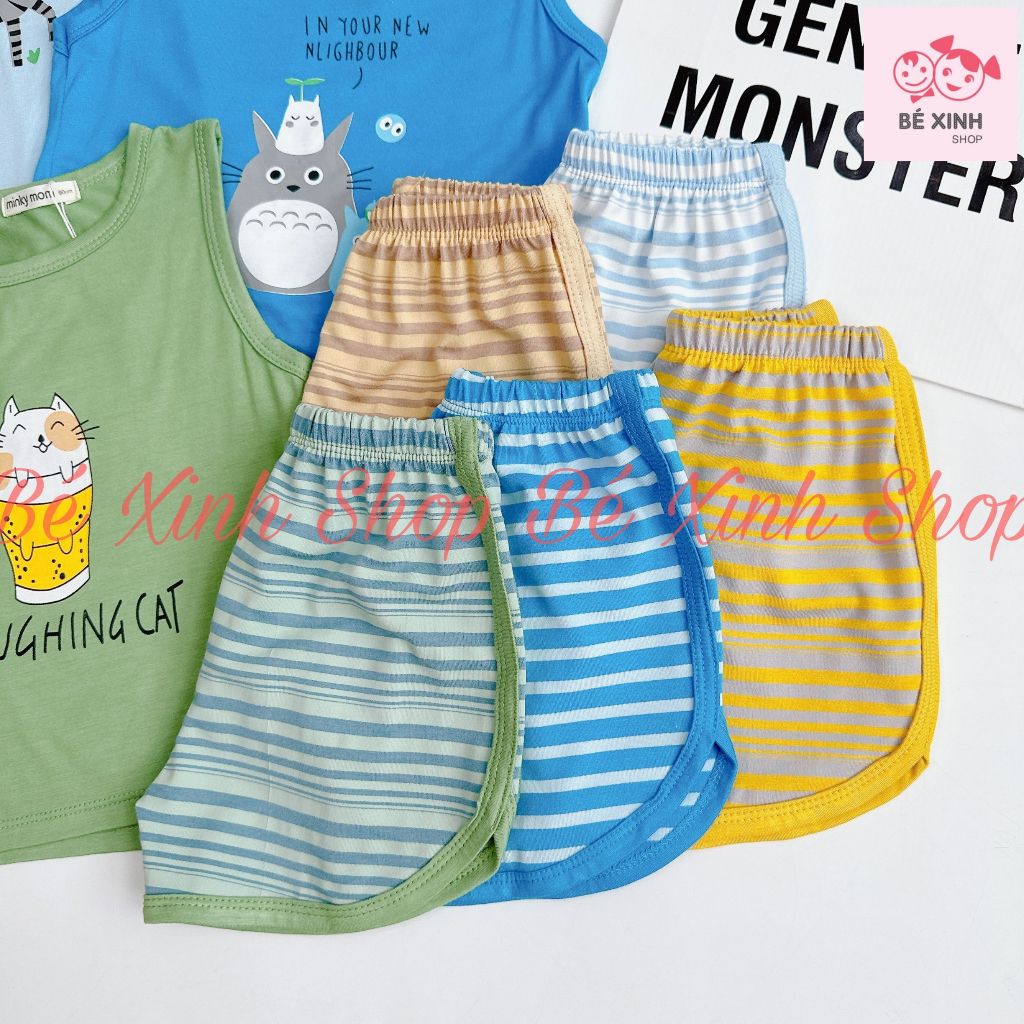 Bộ Đồ 3 Lỗ  Mùa Hè Cho Bé Trai Bé Gái Minky Mom  Bộ Quần Áo Ba Lỗ Sát Nách Cho Bé Trai Gái 3 LỖ PHỐI SỌC