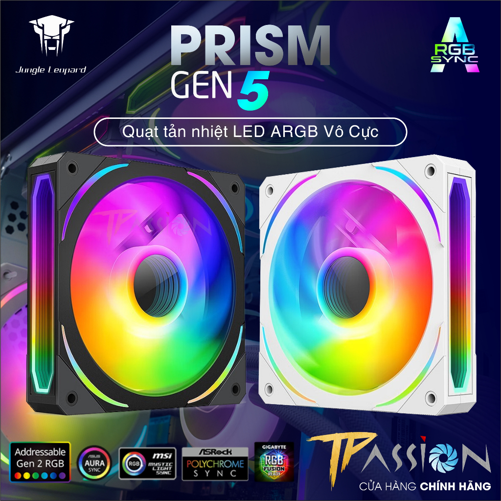 Quạt tản nhiệt 12cm JUNGLE LEOPARD PRISM Gen 5 INFINITY LED GƯƠNG VÔ CỰC ARGB 5V 3PIN- 2000RPM, PWM, Lian Li fan case PC