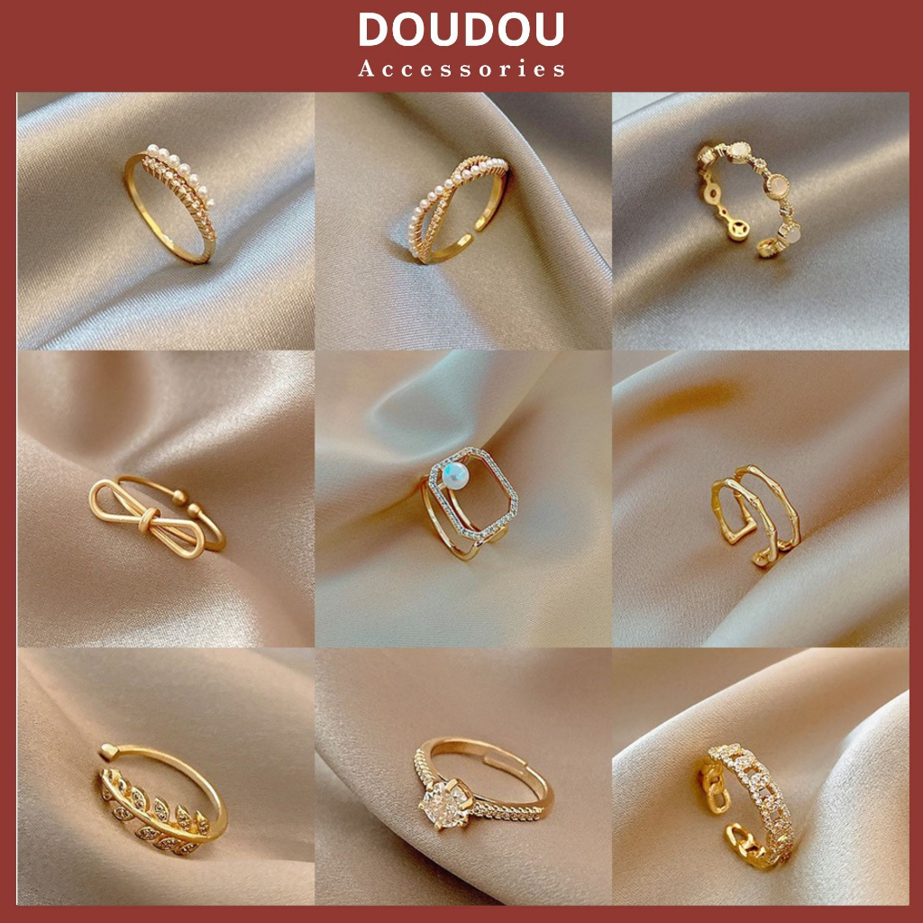Nhẫn nữ Doudou Phụ kiện Nhẫn bạc thiết kế tiểu thư công chúa lấp lánh sang chảnh phong cách Hàn Quốc thời trang JZ004