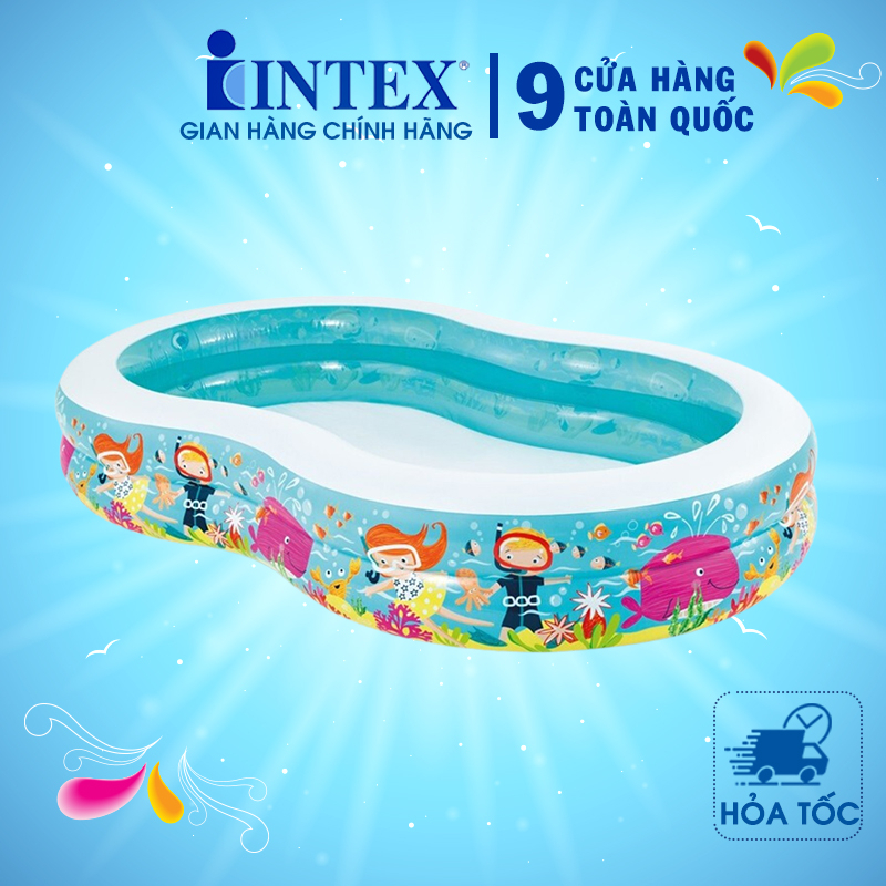 Bể bơi phao cho bé INTEX 56490, kích cỡ lớn cho 3-4 bé chơi, có 2 tầng bơm hơi, an toàn cho trẻ em - Bảo hành 12 tháng