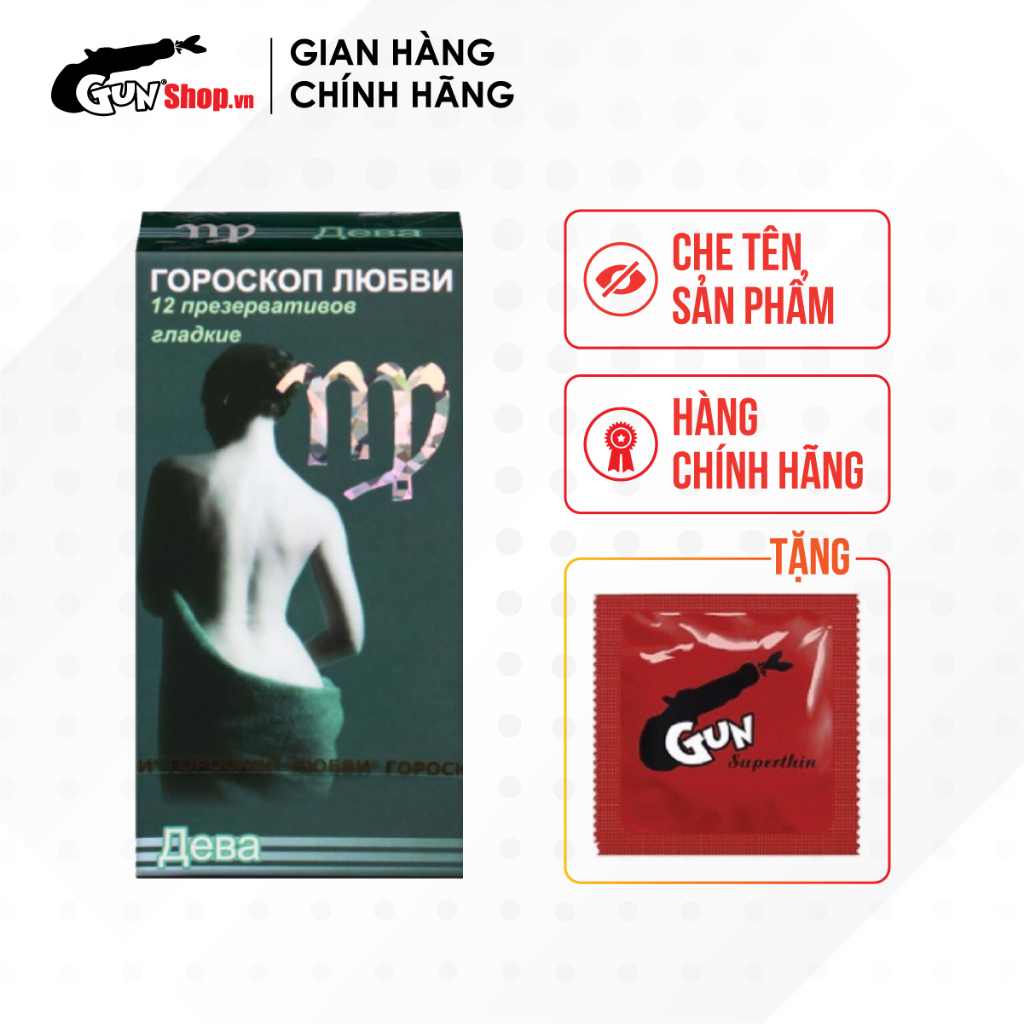Bao cao su Ropockon Cung Xử Nữ mỏng 0.03mm hương dâu hộp 12 cái kèm 1 chiếc BCS Gun Super Thin - 0057