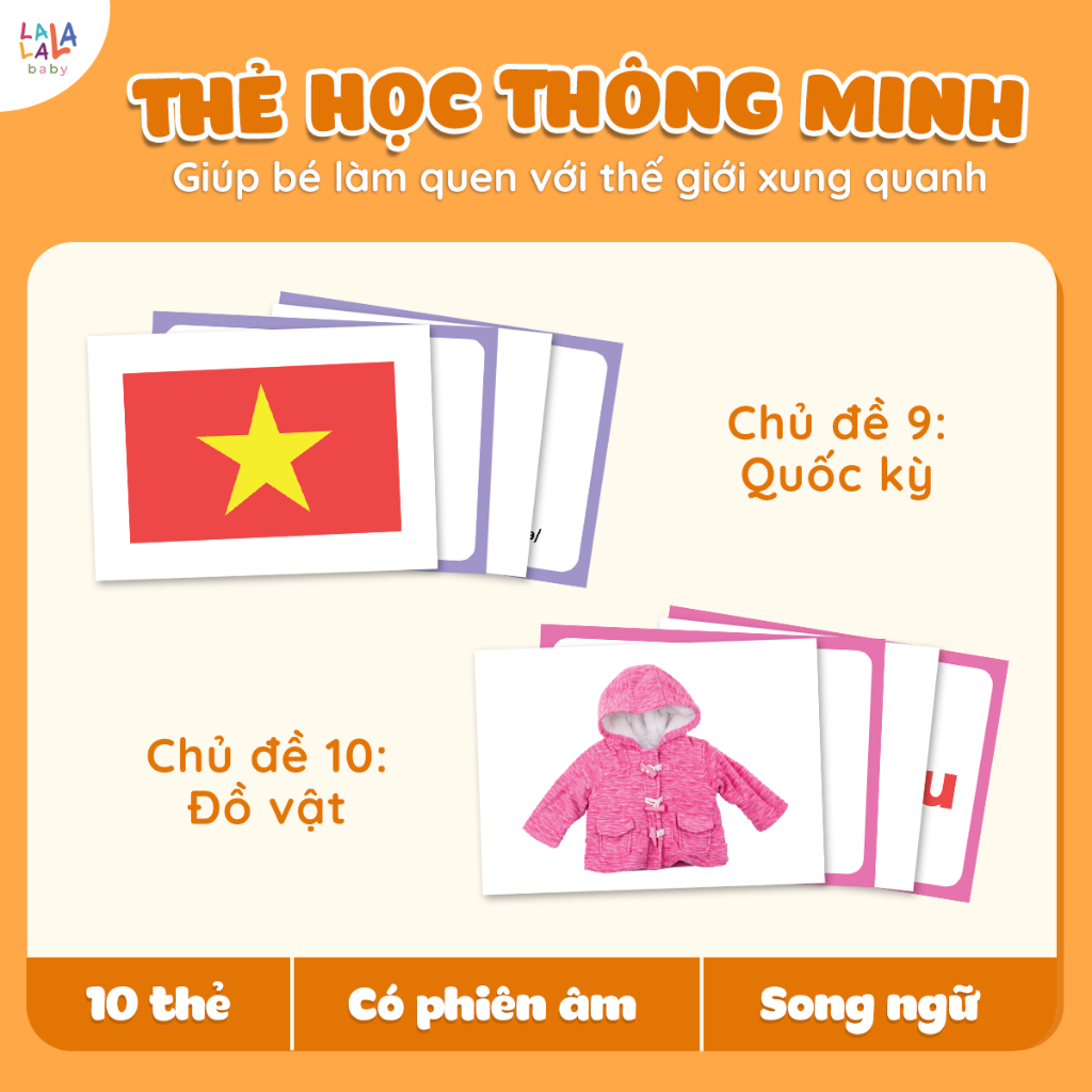 Bộ thẻ học thông minh Flashcard cho bé chuẩn Glenn Doman giáo giục sớm Lalala baby song ngữ Anh Việt