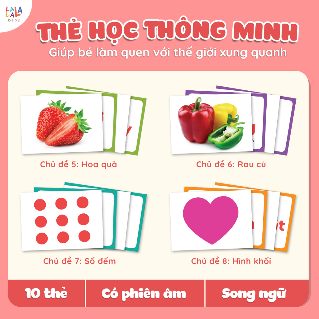 Bộ thẻ học thông minh Flashcard cho bé chuẩn Glenn Doman giáo giục sớm Lalala baby song ngữ Anh Việt