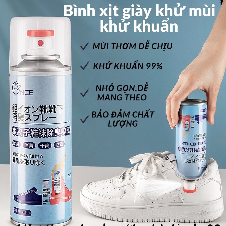 Bình xịt lạnh khử mùi hôi giày dép nano bạc hạn chế vi khuẩn shoes 2h lọ 260ml, làm thơm tủ giày, tất, vớ chân, quần áo.