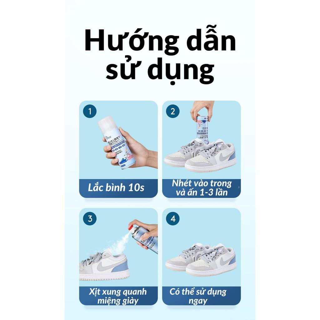 Bình xịt lạnh khử mùi hôi giày dép nano bạc hạn chế vi khuẩn shoes 2h lọ 260ml, làm thơm tủ giày, tất, vớ chân, quần áo.