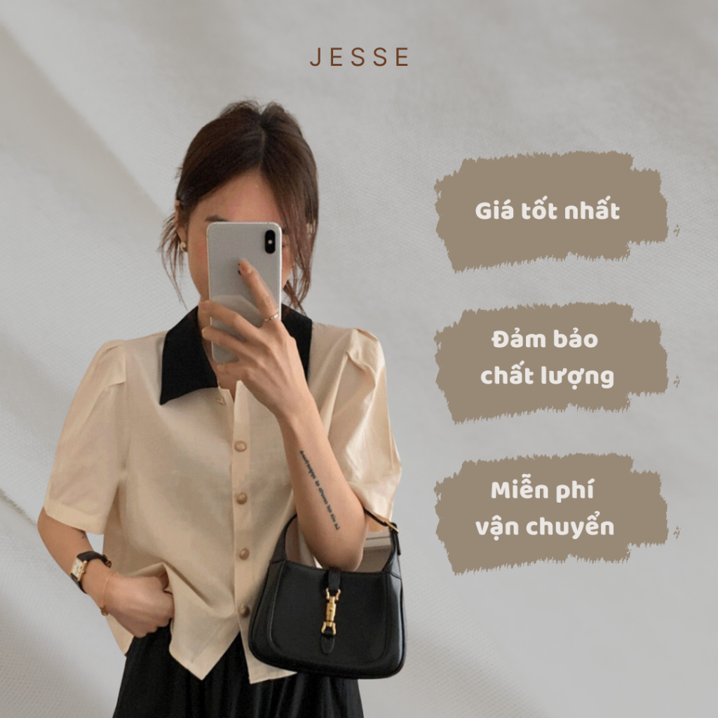 ÁO SƠ MI KIỂU NỮ PHỐI TAY BỒNG KHUY ĐỒNG TIỂU THƯ CHẤT LINEN SANG CHẢNH JESSE SHOP