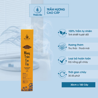  Nhang Trầm Hương Hoàng Kim THIÊN ÂN Hộp 100 Cây Có Tăm - 100% Trầm Tự Nhiên Mùi Hương Không Có Độ Nồng Của Gỗ Cháy 