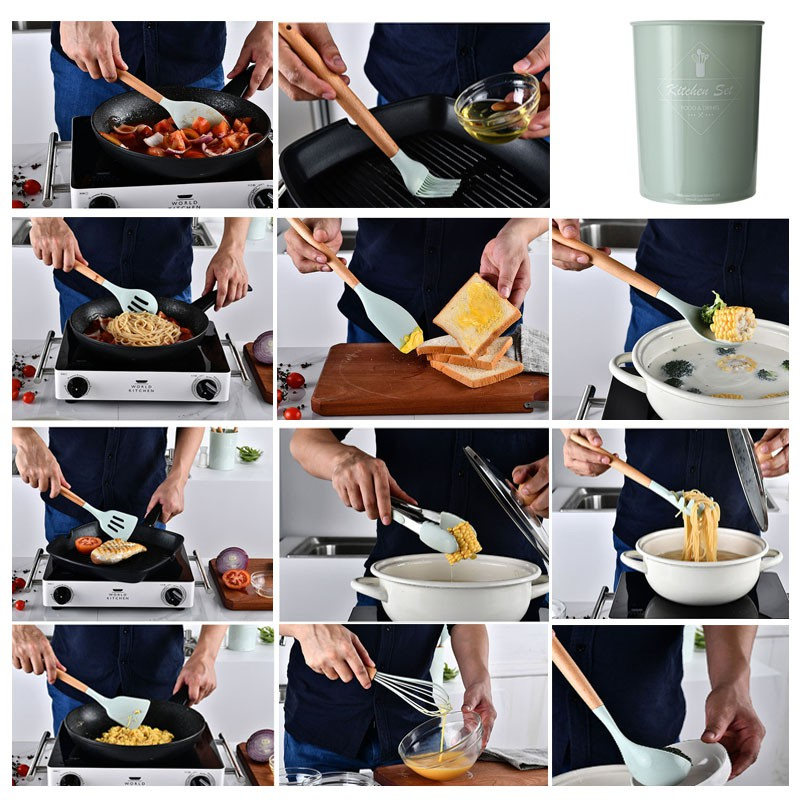 【Hỏa Tốc HCM】Bộ dụng cụ nhà bếp silicon món chịu nhiệt tốt dụng cụ nấu ăn làm bánh chống dính dễ dàng vệ sinh