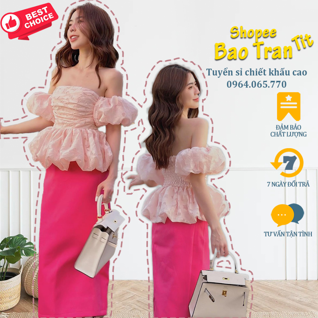 SET ÁO BẸT RỚT TAY XOÈ CHÂN VÁY MIDI HỒNG HÀNG ĐẸP - CÓ VIDEO ẢNH MẪU BÊN SHOP