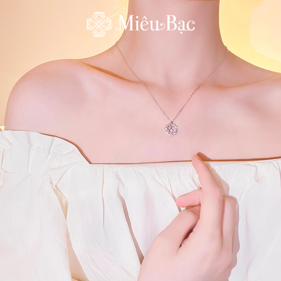 Dây chuyền bạc nữ Miêu Bạc vòng cổ lông vũ đá mặt trăng moonstone chất liệu bạc s925 thời trang phụ kiện trang sức MD27