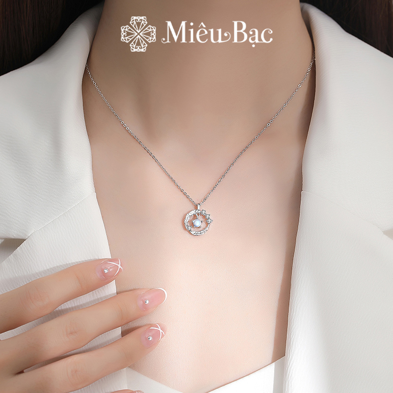 Dây chuyền bạc nữ Miêu Bạc vòng cổ lông vũ đá mặt trăng moonstone chất liệu bạc s925 thời trang phụ kiện trang sức MD27