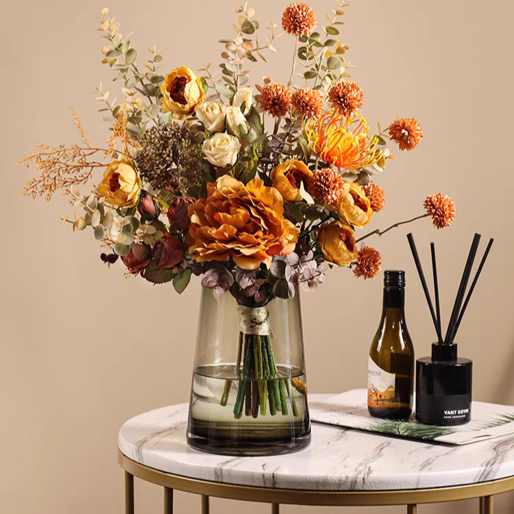 Bình hoa thuỷ tinh mạ vàng Qhouse cao cấp , lọ hoa decor phong cách Bắc Âu trang trí bàn trà bàn ăn sảnh văn phòng đẹp