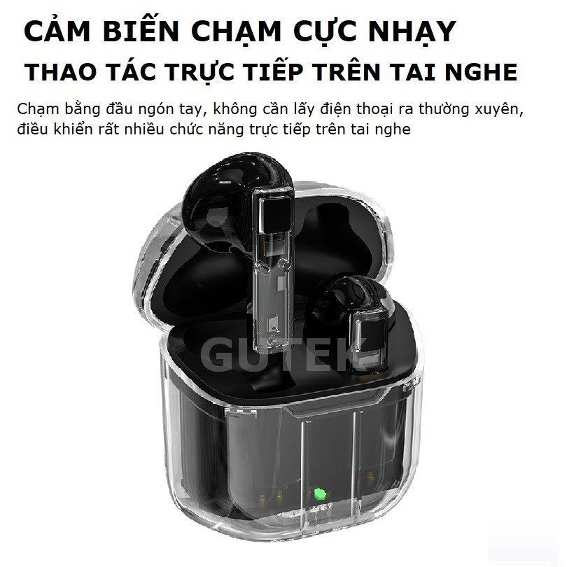 Tai nghe bluetooth không dây Gutek Yx06 tws v5.3 vỏ trong suốt nút cảm ứng âm thanh HIFI có mic đàm thoại