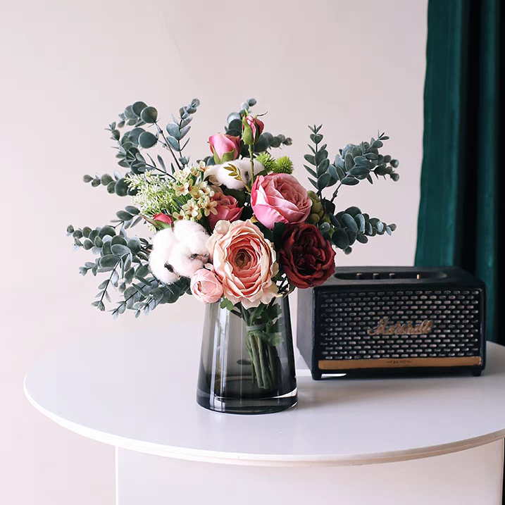 Bình hoa thuỷ tinh mạ vàng Qhouse cao cấp , lọ hoa decor phong cách Bắc Âu trang trí bàn trà bàn ăn sảnh văn phòng đẹp